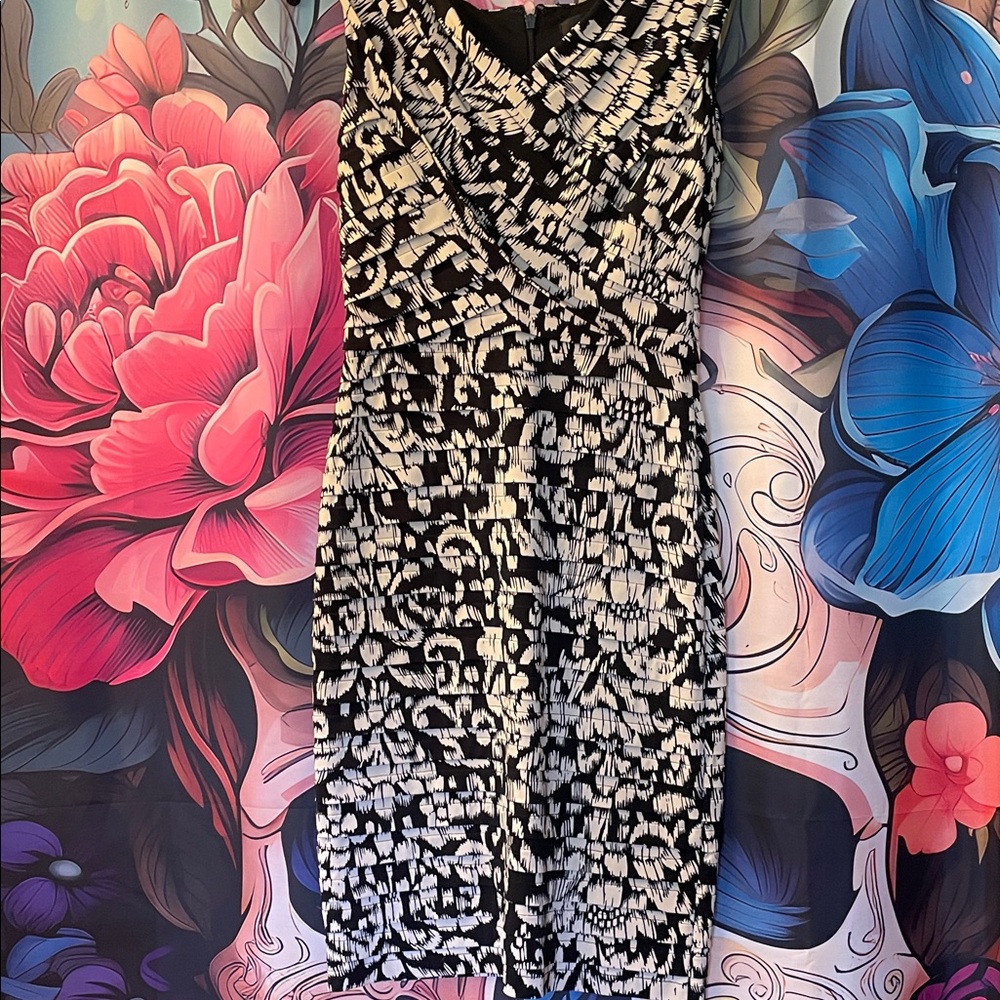 Adrianna Papell Black and White Patterned Dress
